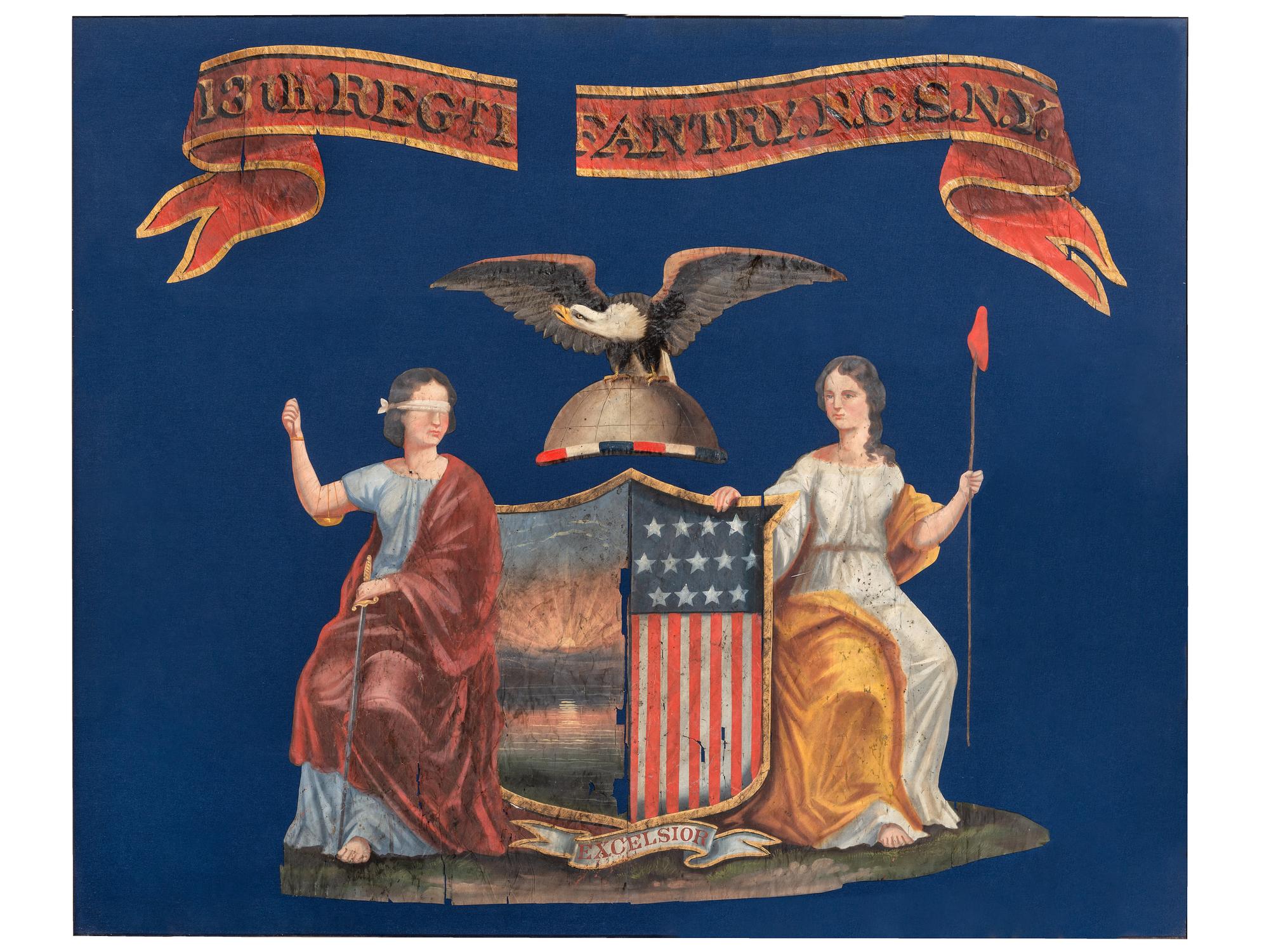 [CIVIL WAR]. Semi-restored flag of the 13th New York State Militia, the "National Grays."