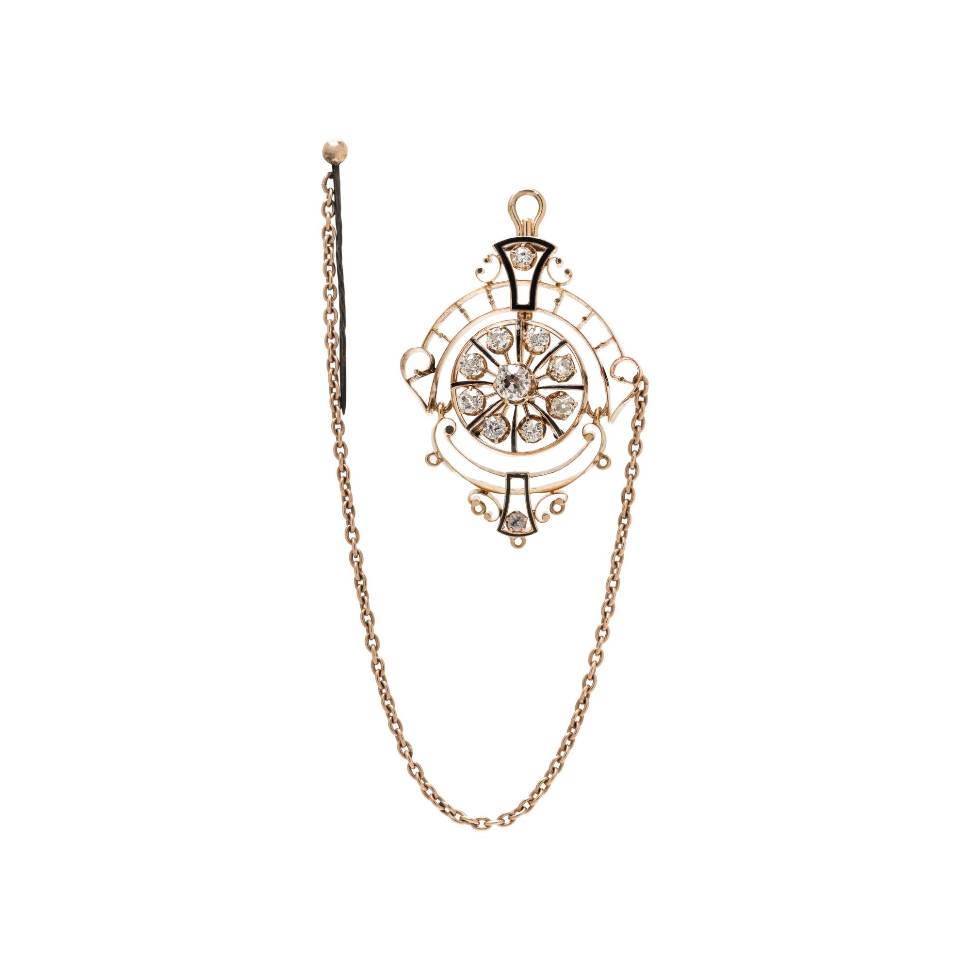 ANTIQUE, DIAMOND AND ENAMEL PENDANT/BROOCH