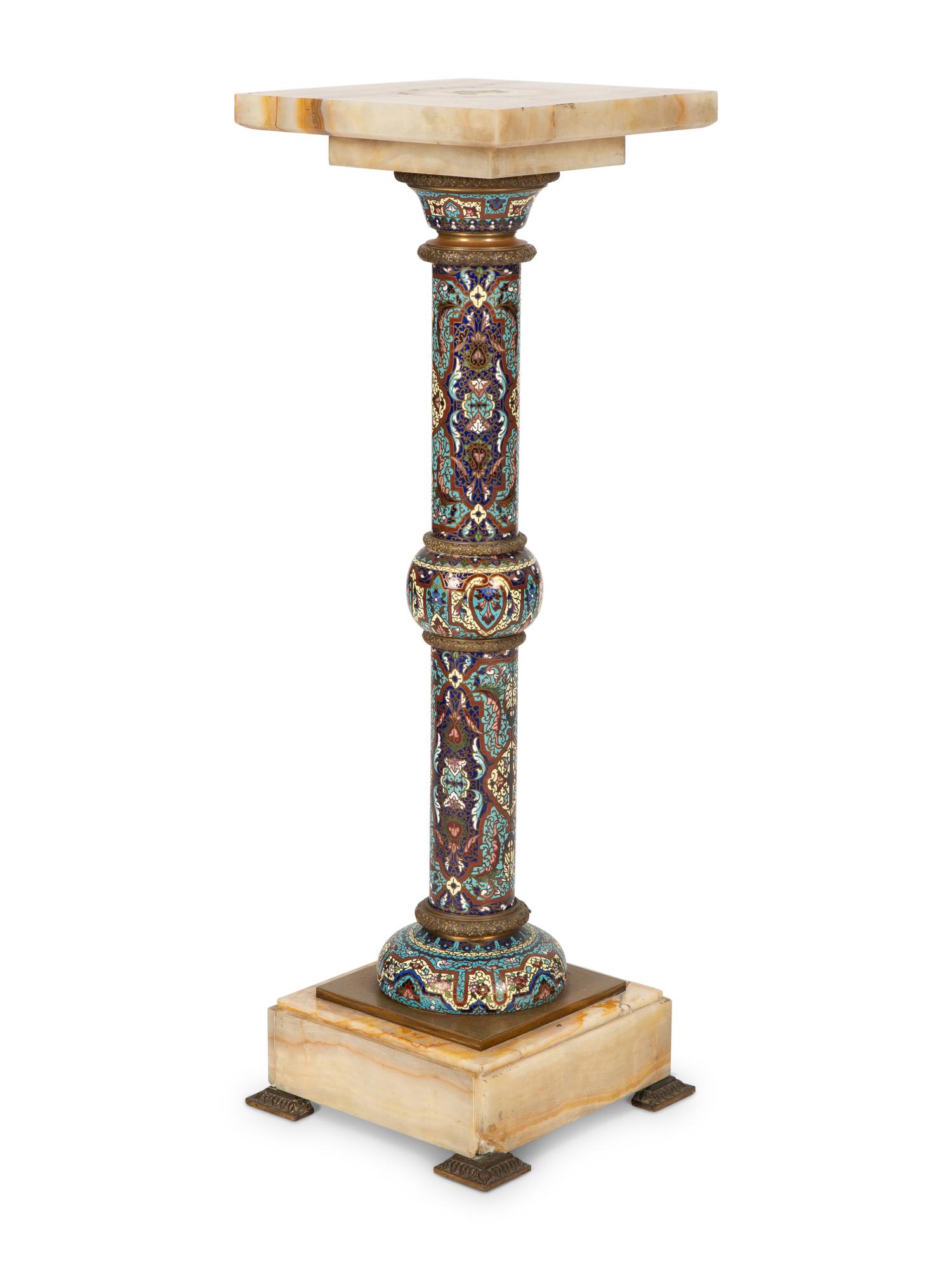A French Champleve Enamel and Onyx Pedestal