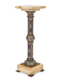 A French Champleve Enamel and Onyx Pedestal