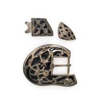 Kieselstein Cord, Sterling Silver and Enamel 'Moon and Stars' Belt Buckle, Keeper, and End Piece