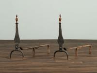 A Pair of Federal Brass and Wrought-Iron Knifeblade Andirons