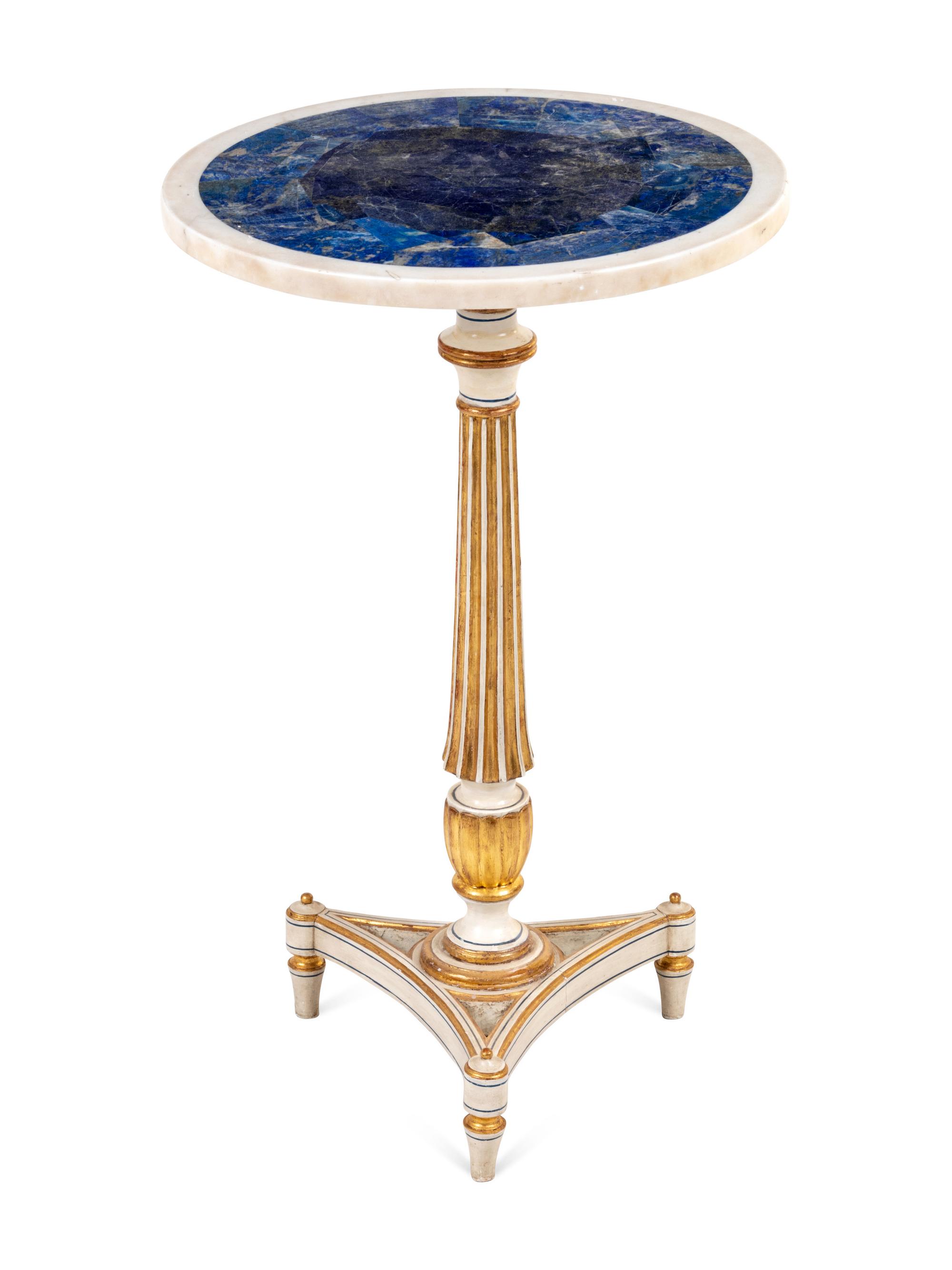 A George III White Painted and Parcel Gilt Table with a Lapis Lazuli and Marble Top