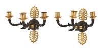 A Pair of Empire Style Three-Light Bronze Sconces