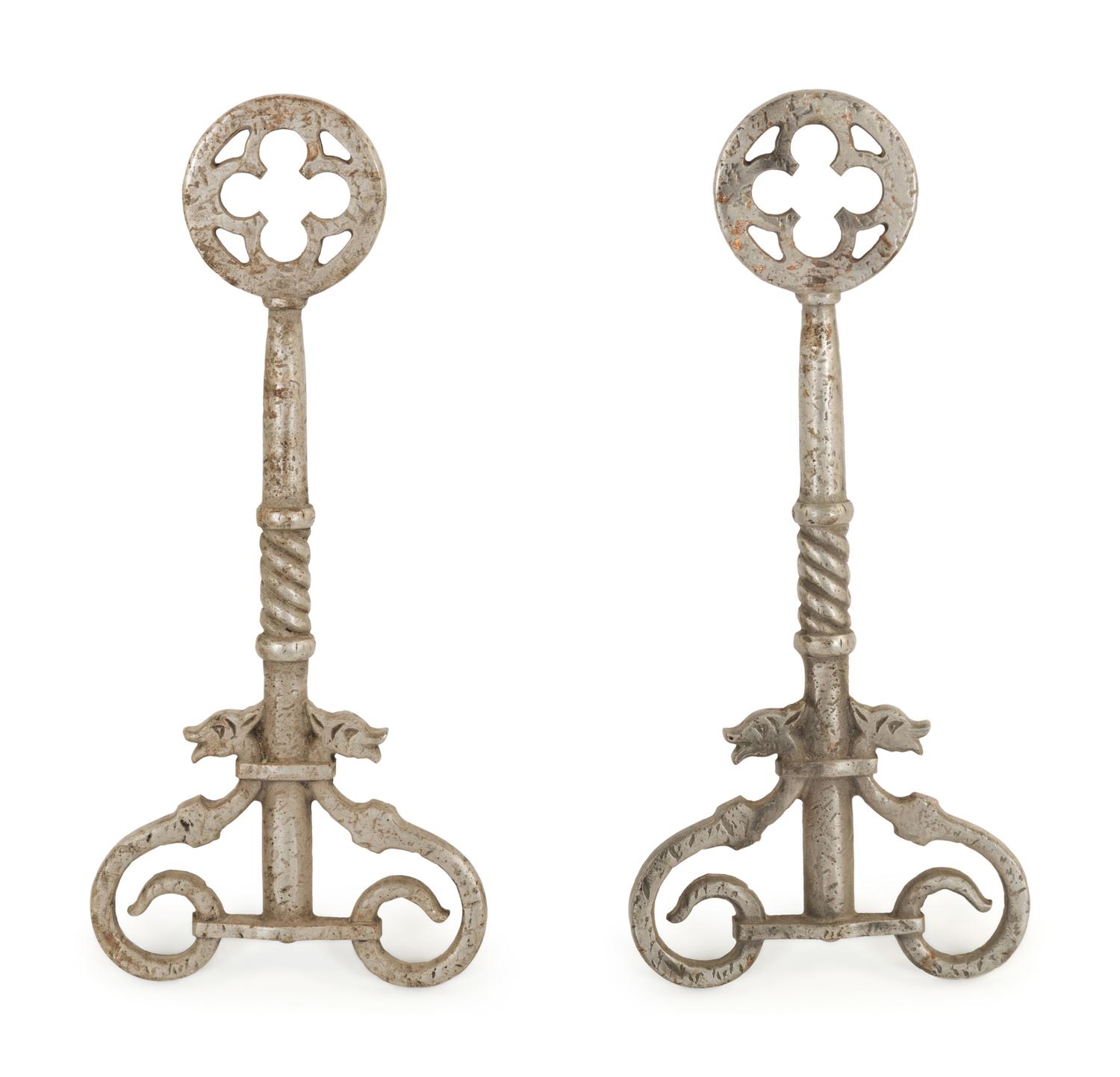 A Pair of Gothic Revival Iron Andirons
