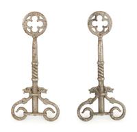A Pair of Gothic Revival Iron Andirons