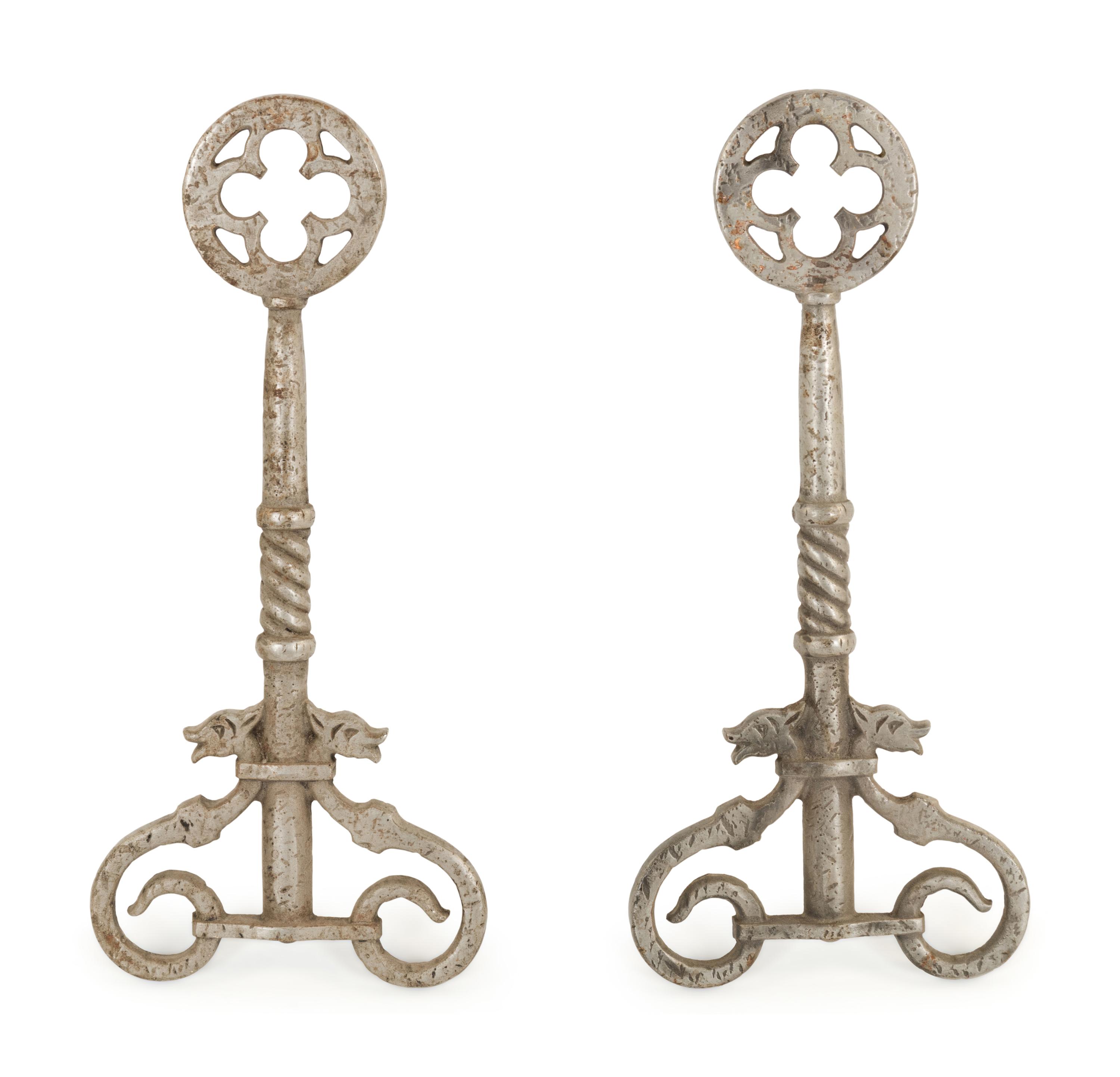 A Pair of Gothic Revival Iron Andirons