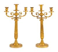 A Pair of Charles X Gilt Bronze Three-Light Candelabra