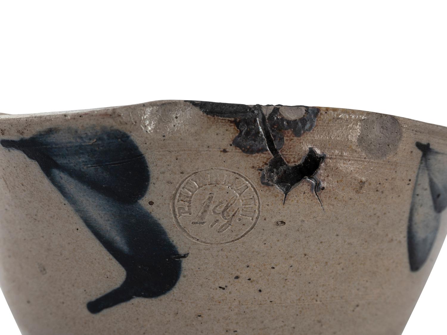 A Cobalt Decorated Stoneware Milk Pan and Spittoon