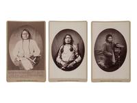 [NATIVE AMERICANS]. BAILEY, DIX, & MEAD, photographers. A group of 3 cabinet cards featuring Sitting Bull, Steps, and One Bull. Fort Randall, Dakota Territory, 1882.
