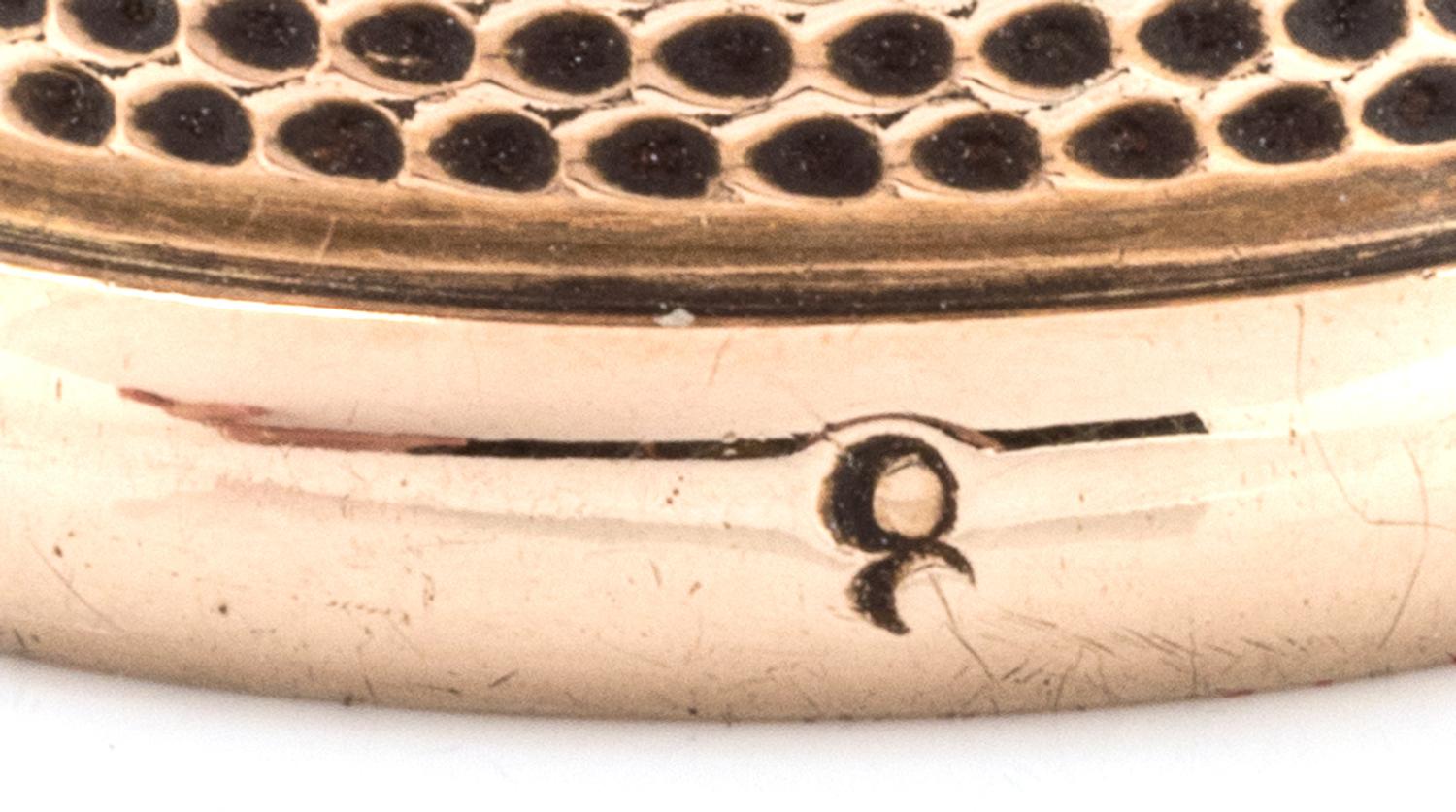 An American 14-Karat Yellow Gold Thimble, Carter, Gough & Co., Newark, NJ, the knurled top and body above a plain rim with an engraved