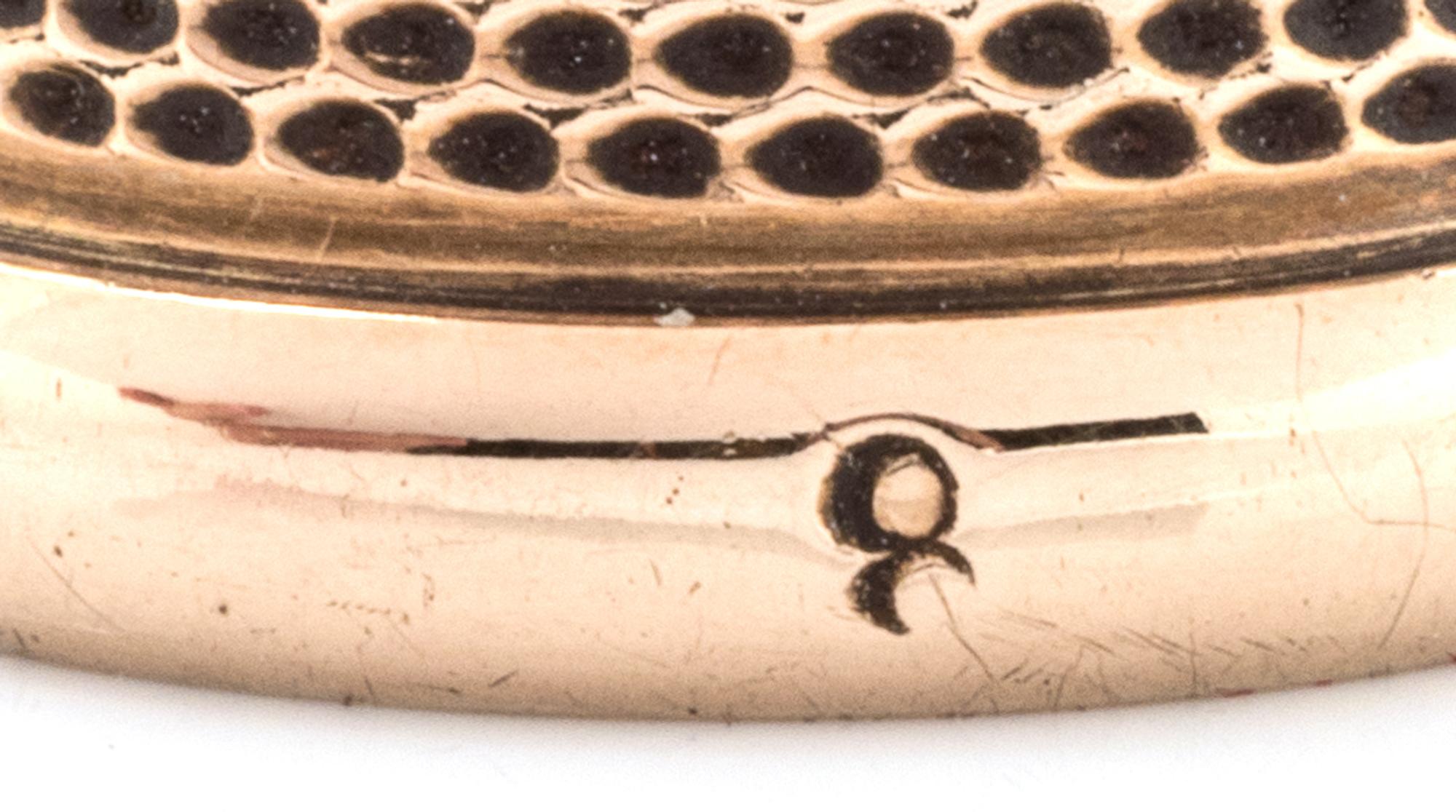 An American 14-Karat Yellow Gold Thimble, Carter, Gough & Co., Newark, NJ, the knurled top and body above a plain rim with an engraved