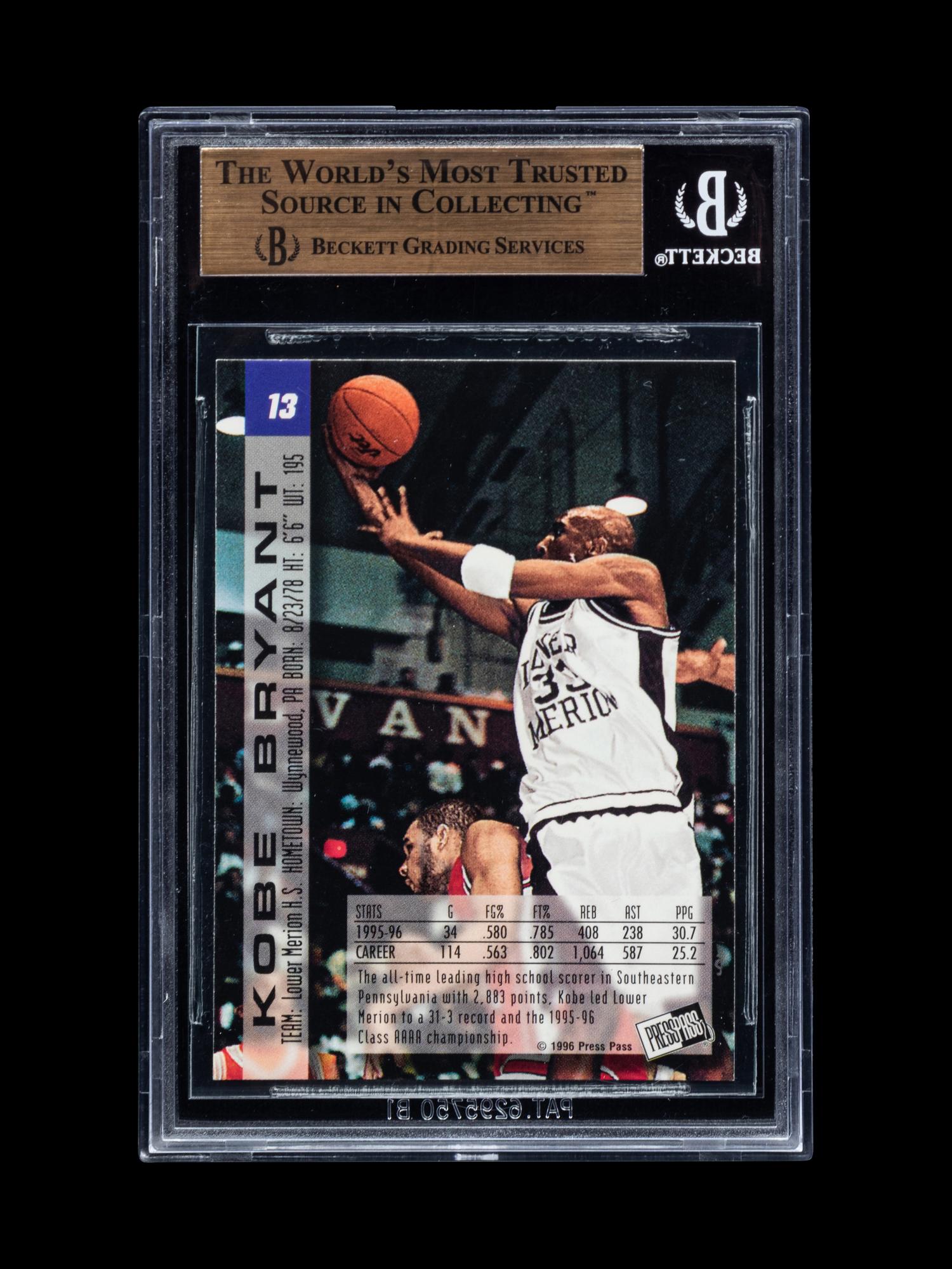 A 1996-97 Press Pass Kobe Bryant Rookie Basketball Card No. 13 (BGS 9.5 GEM MINT), Only One Graded Higher