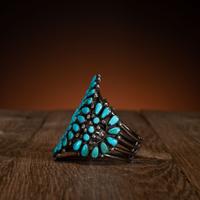 Large Zuni Silver and Turquoise Cluster Cuff Bracelet