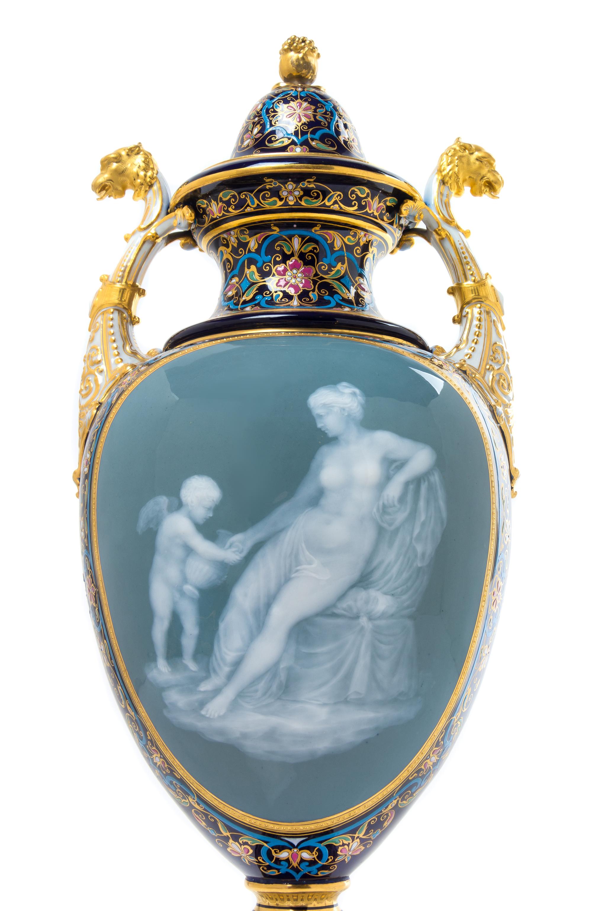 A Meissen Porcelain Pate-sur-Pate Four-Piece Clock Garniture