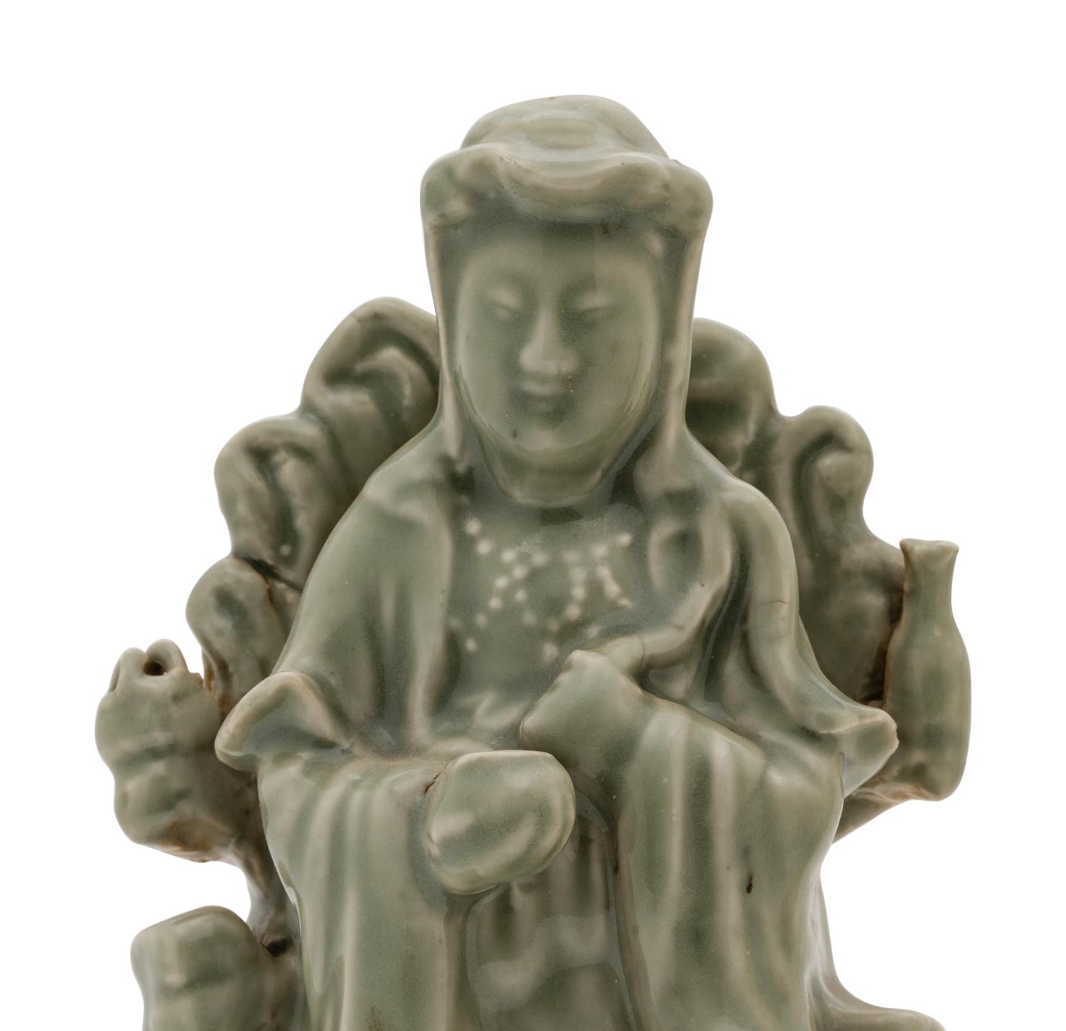 Two Chinese Monochrome Glazed Porcelain Guanyin Figures
