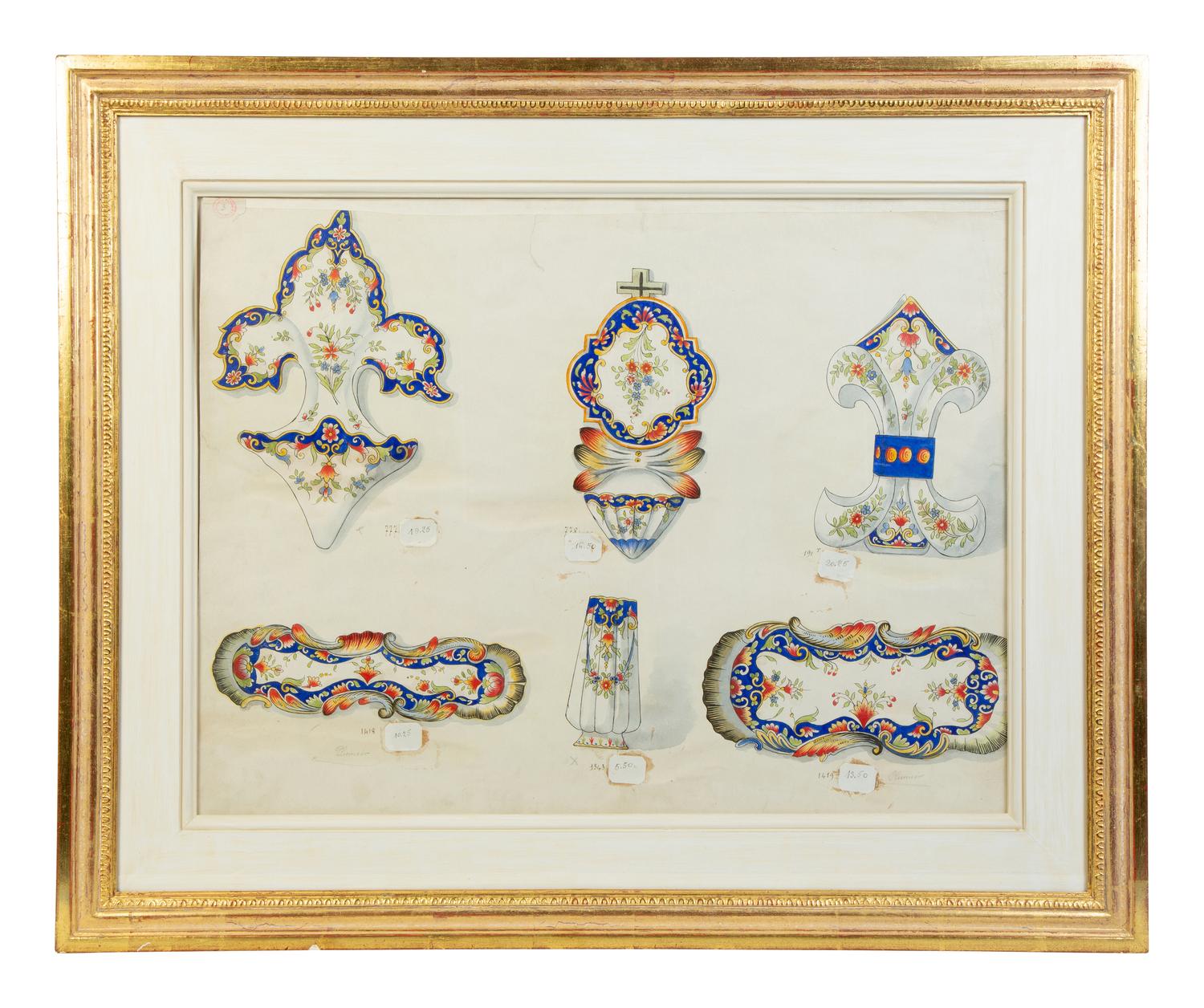 A Pair of Framed Works on Paper Depicting French Porcelain Examples — 19TH CENTURY