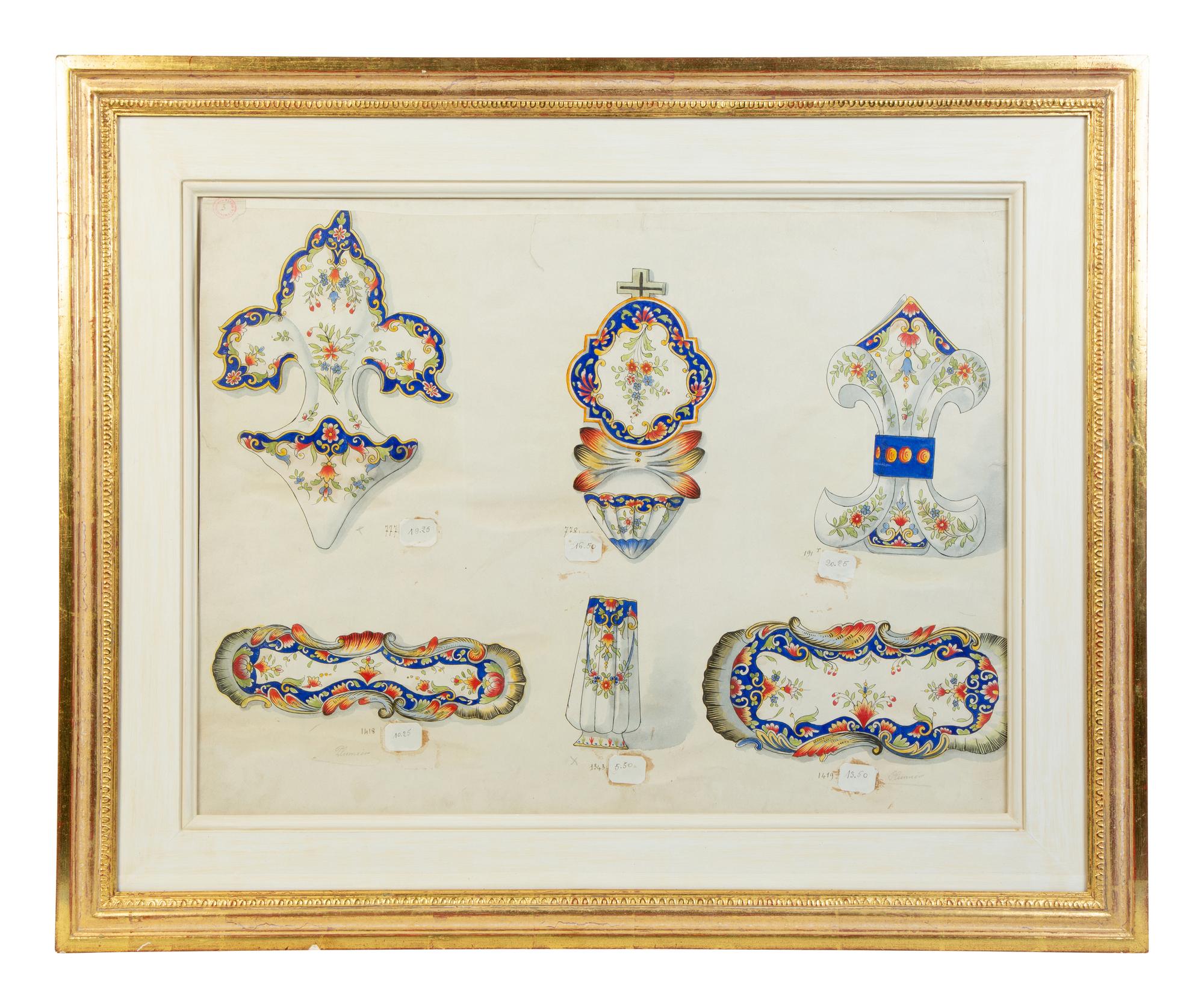 A Pair of Framed Works on Paper Depicting French Porcelain Examples — 19TH CENTURY