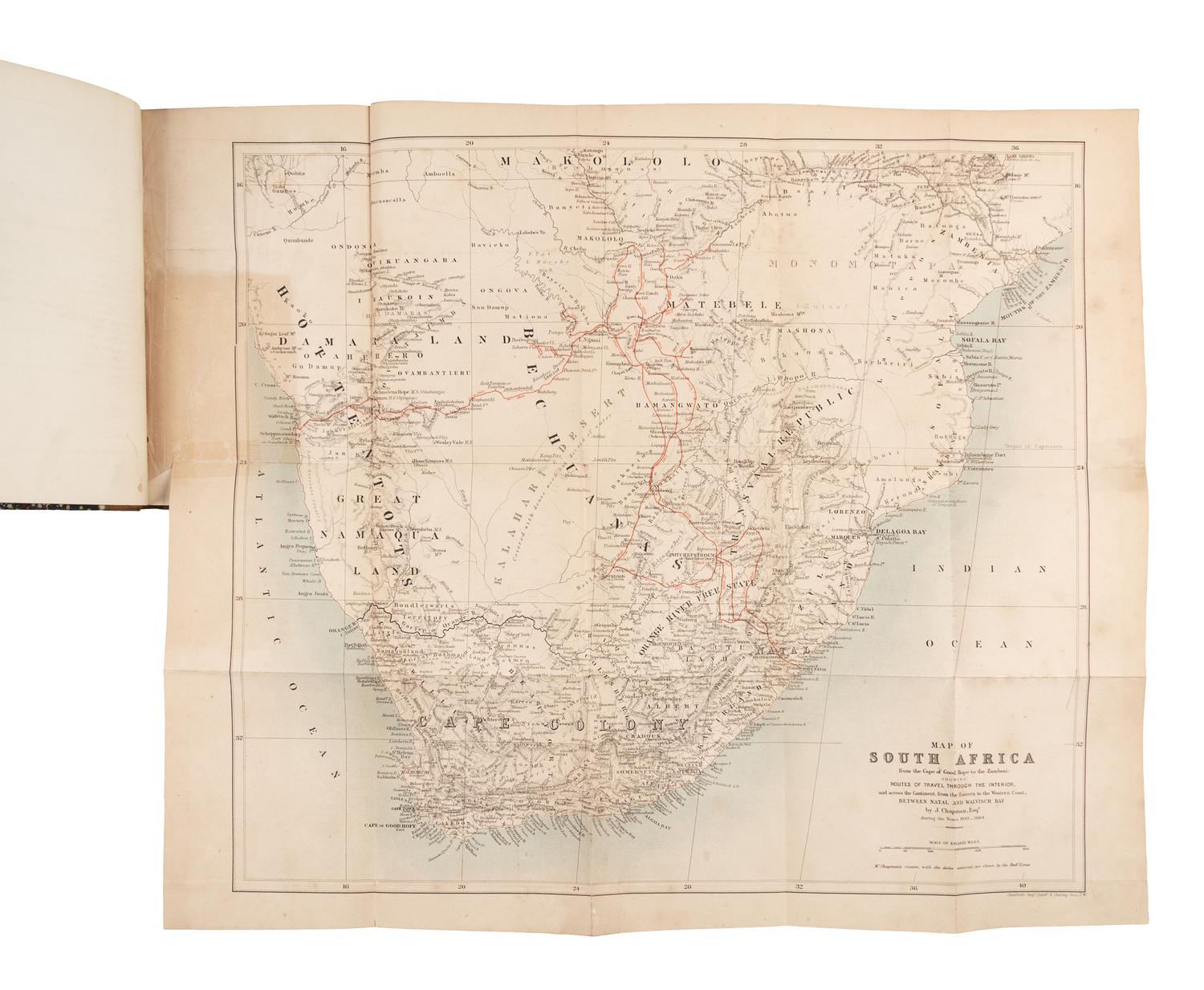 CHAPMAN, James (1831-1872). Travels in the Interior of South Africa, comprising Fifteen Years’ Hunting and Trading; with journeys acros