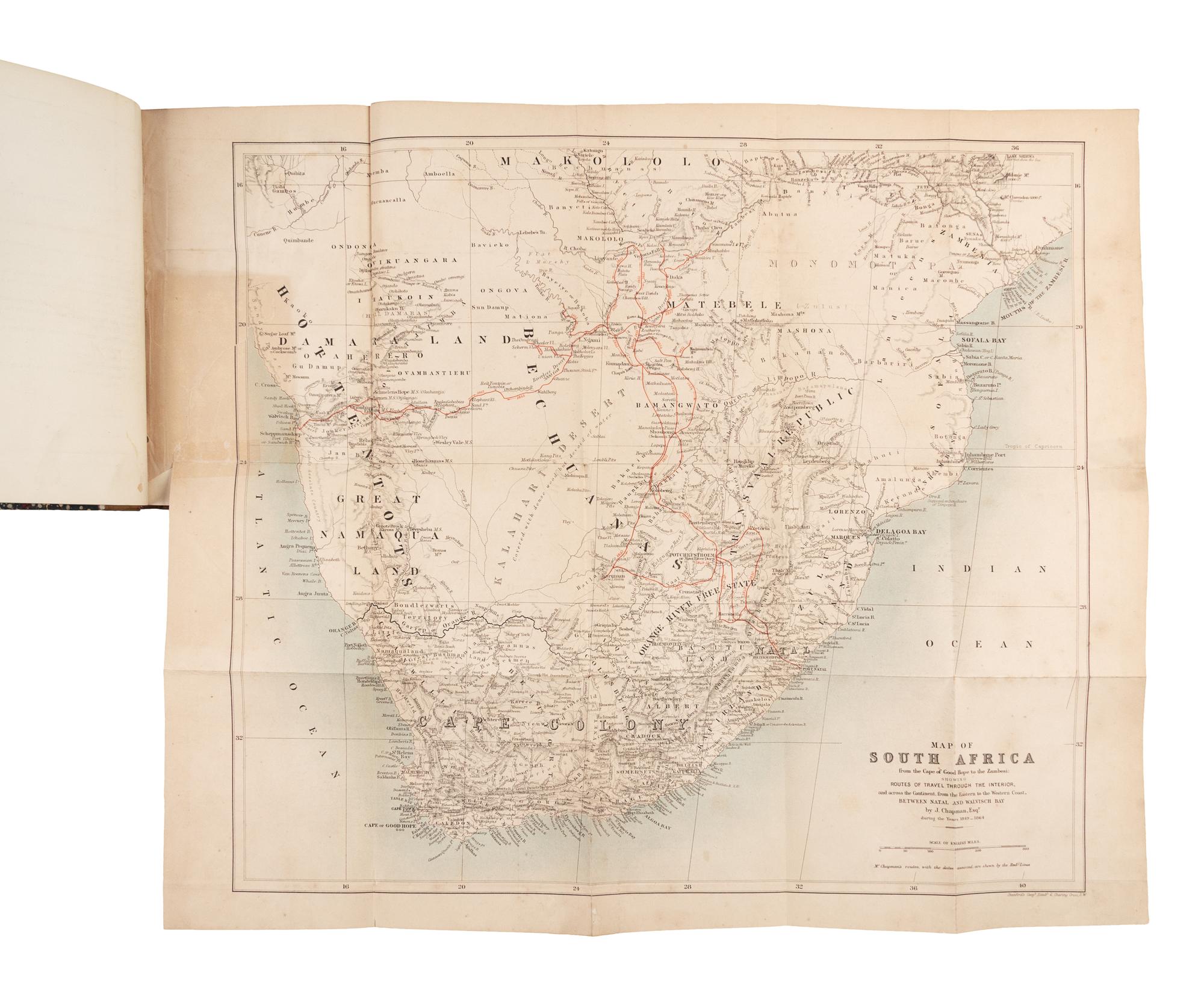 CHAPMAN, James (1831-1872). Travels in the Interior of South Africa, comprising Fifteen Years’ Hunting and Trading; with journeys acros