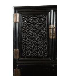 A Chinese Black Lacquer Cabinet with Pierce-carved Upper Door Panels