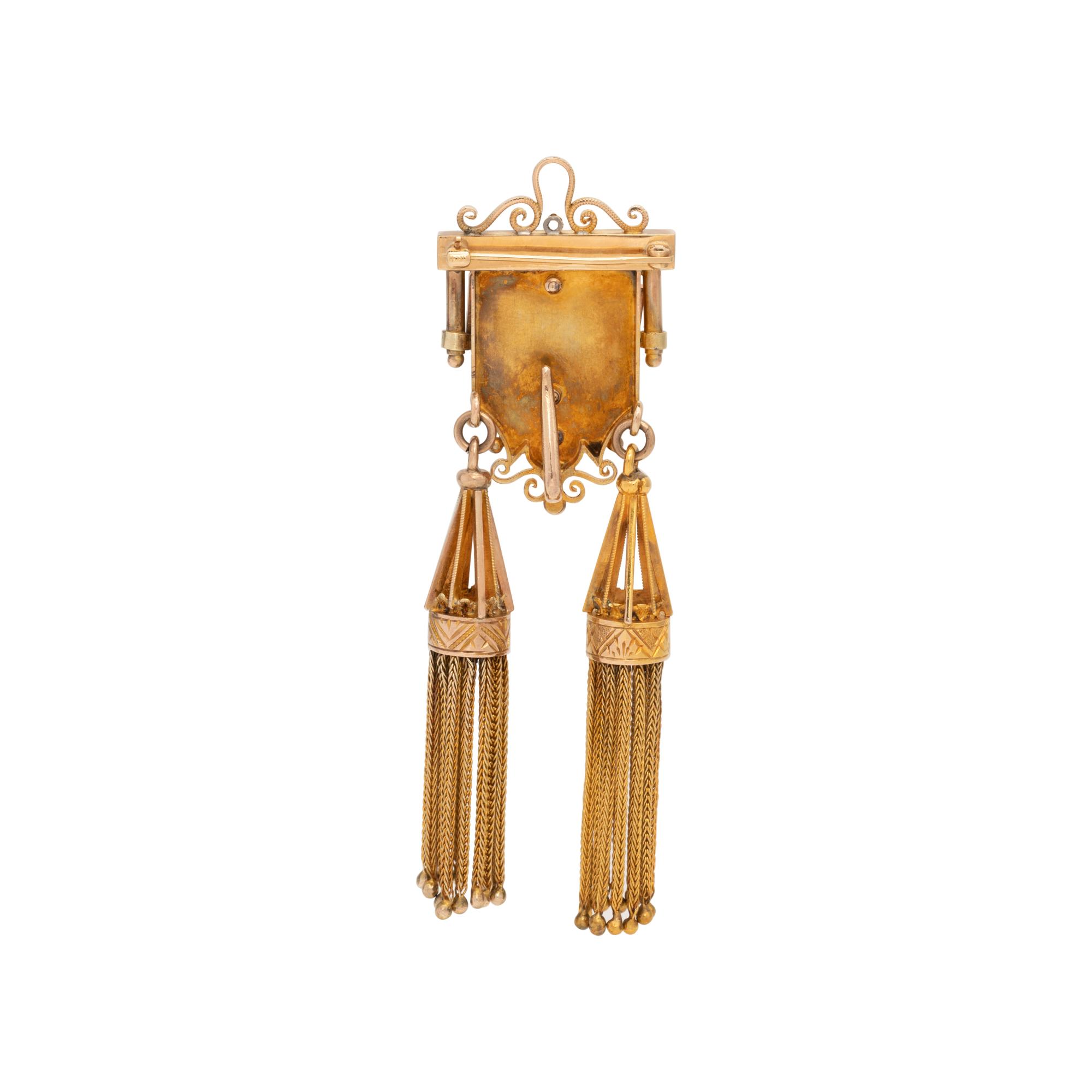 VICTORIAN, GOLD-FILLED, AMETHYST AND SEED PEARL TASSEL PENDANT/BROOCH