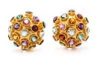 A Pair of Multi-Gem Sputnik Earclips