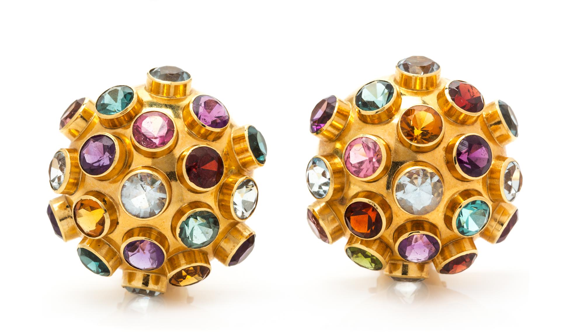 A Pair of Multi-Gem Sputnik Earclips