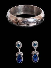 Navajo Sterling Silver Paua Shell Earrings and Silver Bangle Bracelet