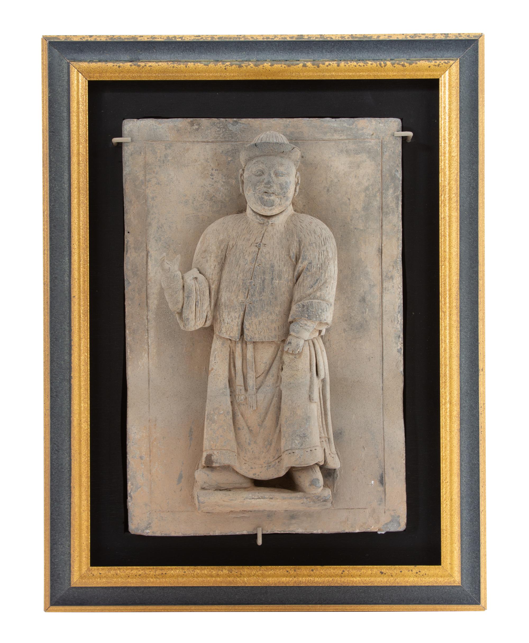 A Pair of Chinese Figural Tomb Tiles Height 15 1/2 x width 10 inches. — 19TH/20TH CENTURY