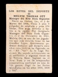 A 1946 Propagandas Monteil Los Reyes del Deporte Mel Ott Baseball Card No. 65