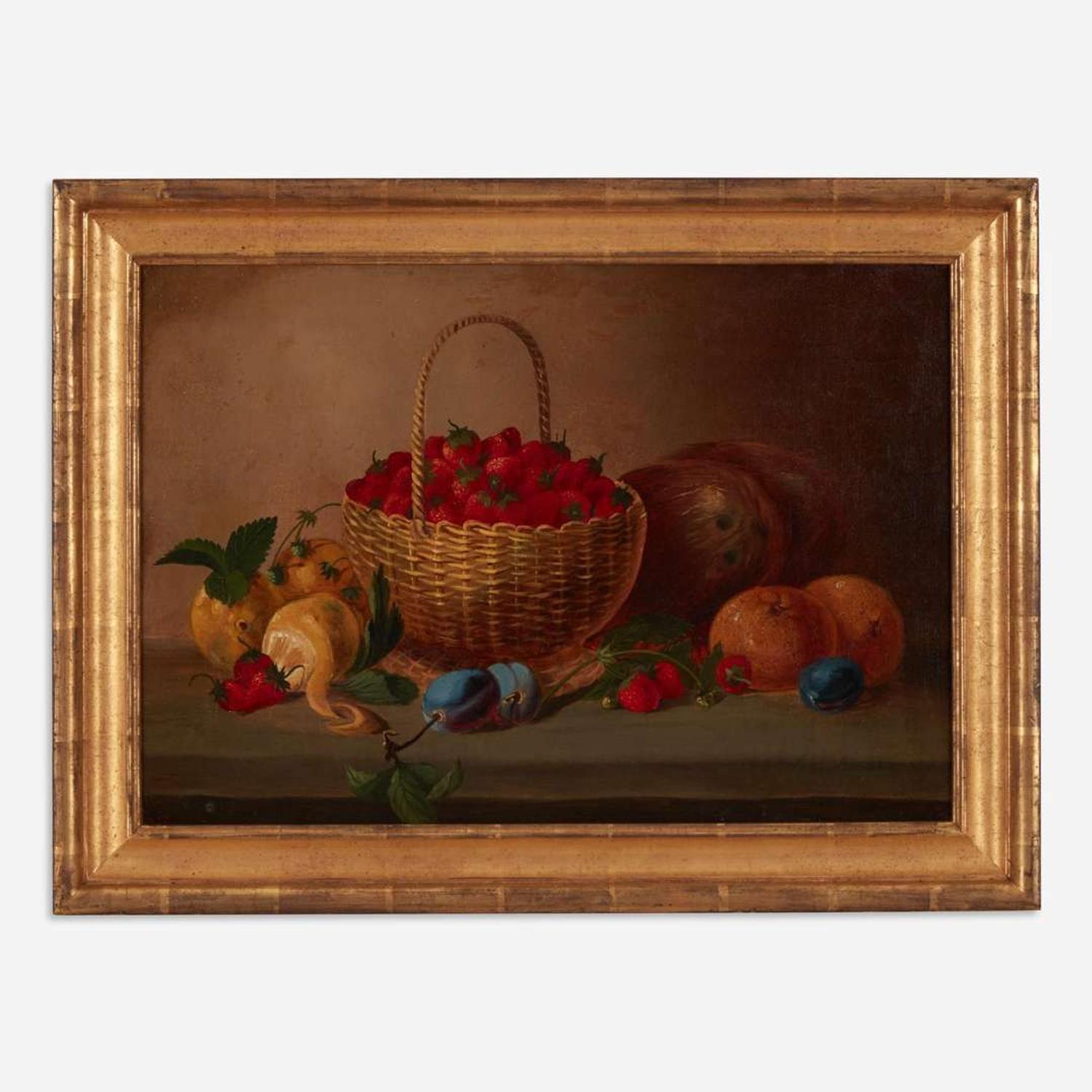 American School (19th Century) Still Life with Basket of Strawberries;; together with a companion