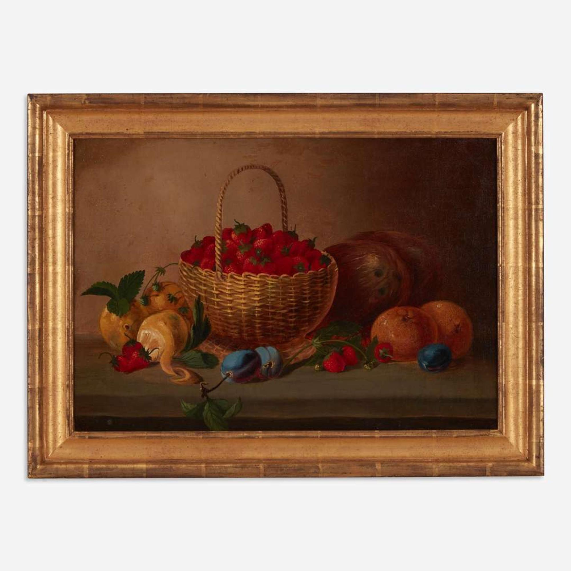 American School (19th Century) Still Life with Basket of Strawberries;; together with a companion