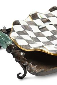 A MacKenzie-Childs Courtly Checked Ceramic Serving Platter and a Metal Serving Tray