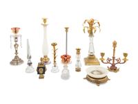 Eleven Glass and Gilt Metal Table Articles