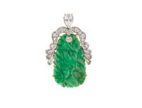 JADE AND DIAMOND PENDANT/BROOCH