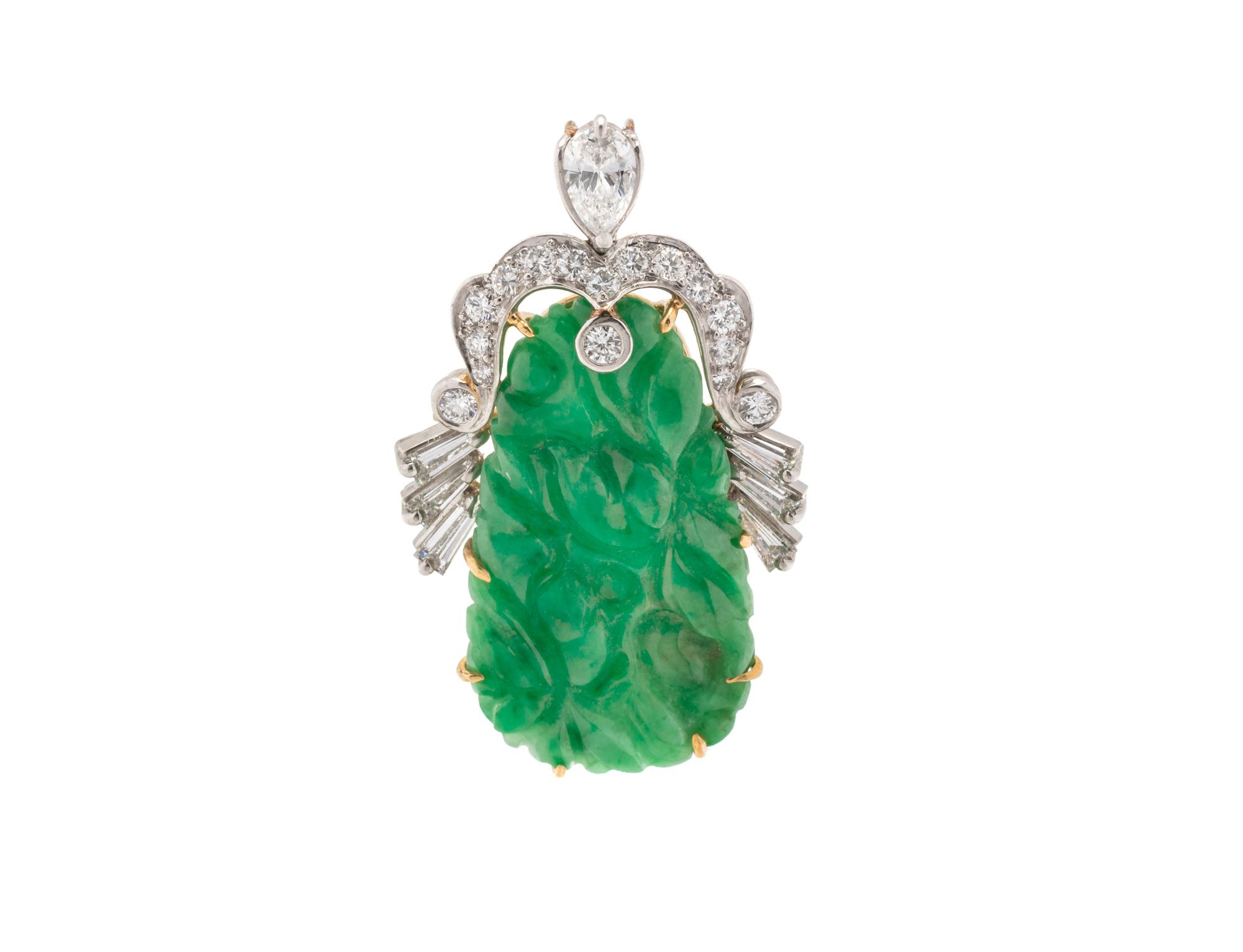 JADE AND DIAMOND PENDANT/BROOCH