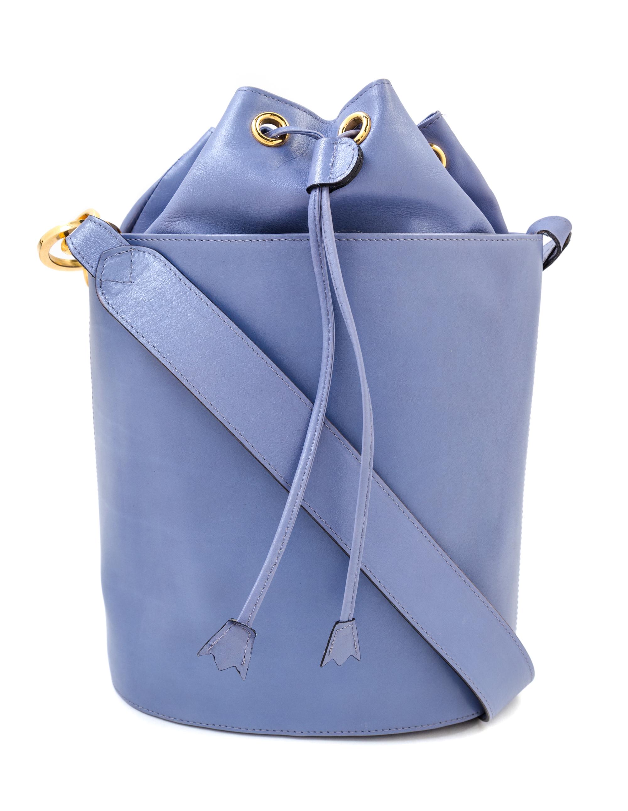 A Salvatore Ferragamo Sky Blue Bucket Bag, 11" x 12" x 5". Strap drop: 16".
