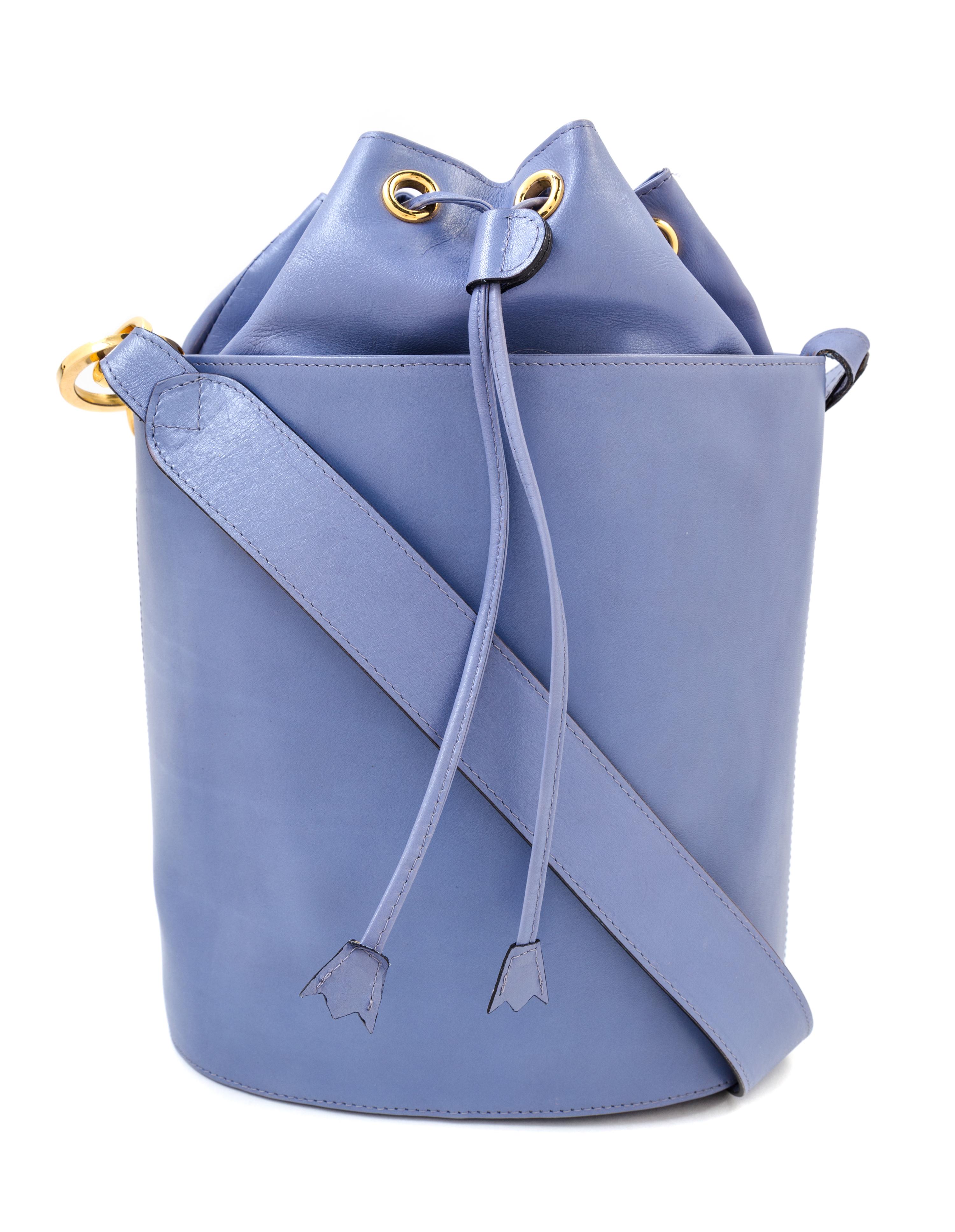 A Salvatore Ferragamo Sky Blue Bucket Bag, 11" x 12" x 5". Strap drop: 16".