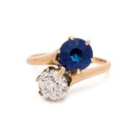 ANTIQUE, DIAMOND AND SYNTHETIC SAPPHIRE 'TOI ET MOI' RING