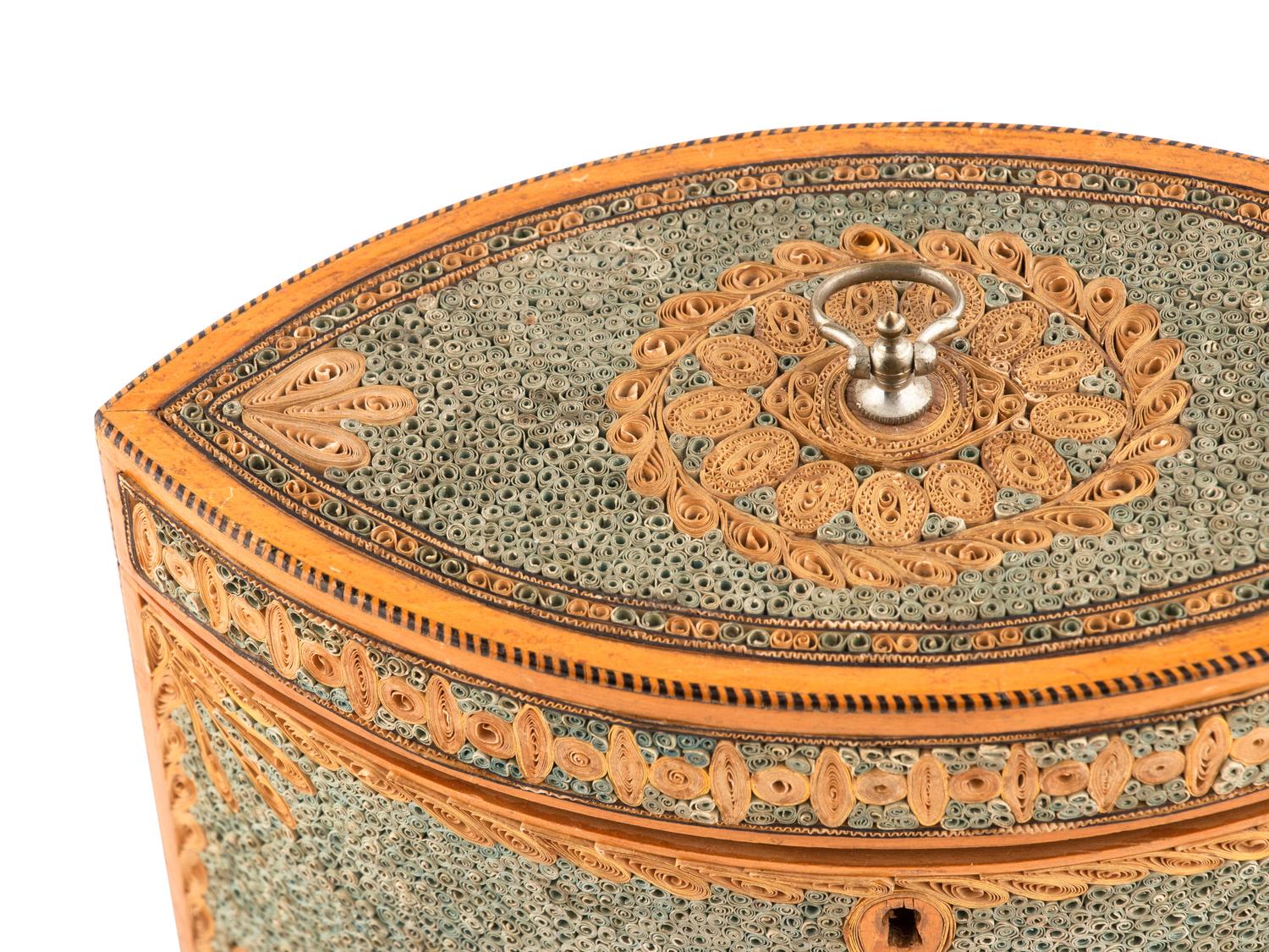 Two English Rolled-Paper Decorated Tea Caddies
