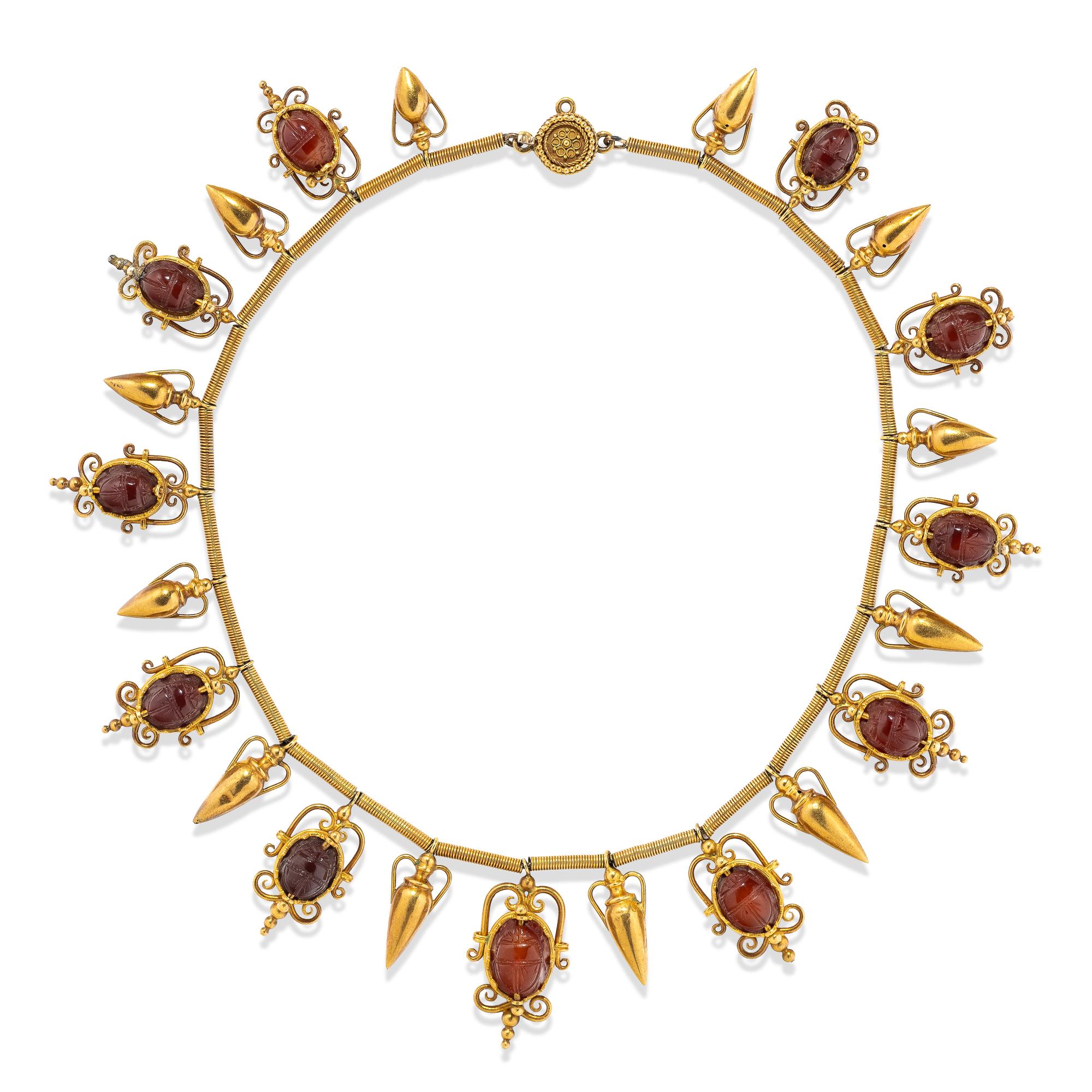 Victorian, Carnelian and High-Karat Gold Etruscan Revival Choker Necklace