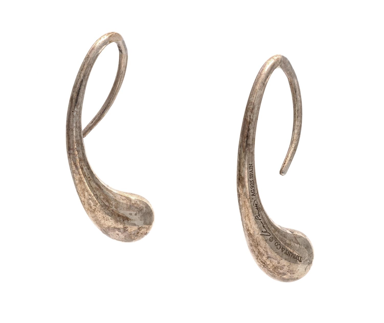 A Pair of Sterling Silver 'Teardrop' Earrings, Elsa Peretti for Tiffany & Co.,