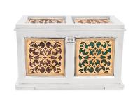 A Continental Baroque Style Silvered and Gilt Metal and Marble Inset Table Casket
