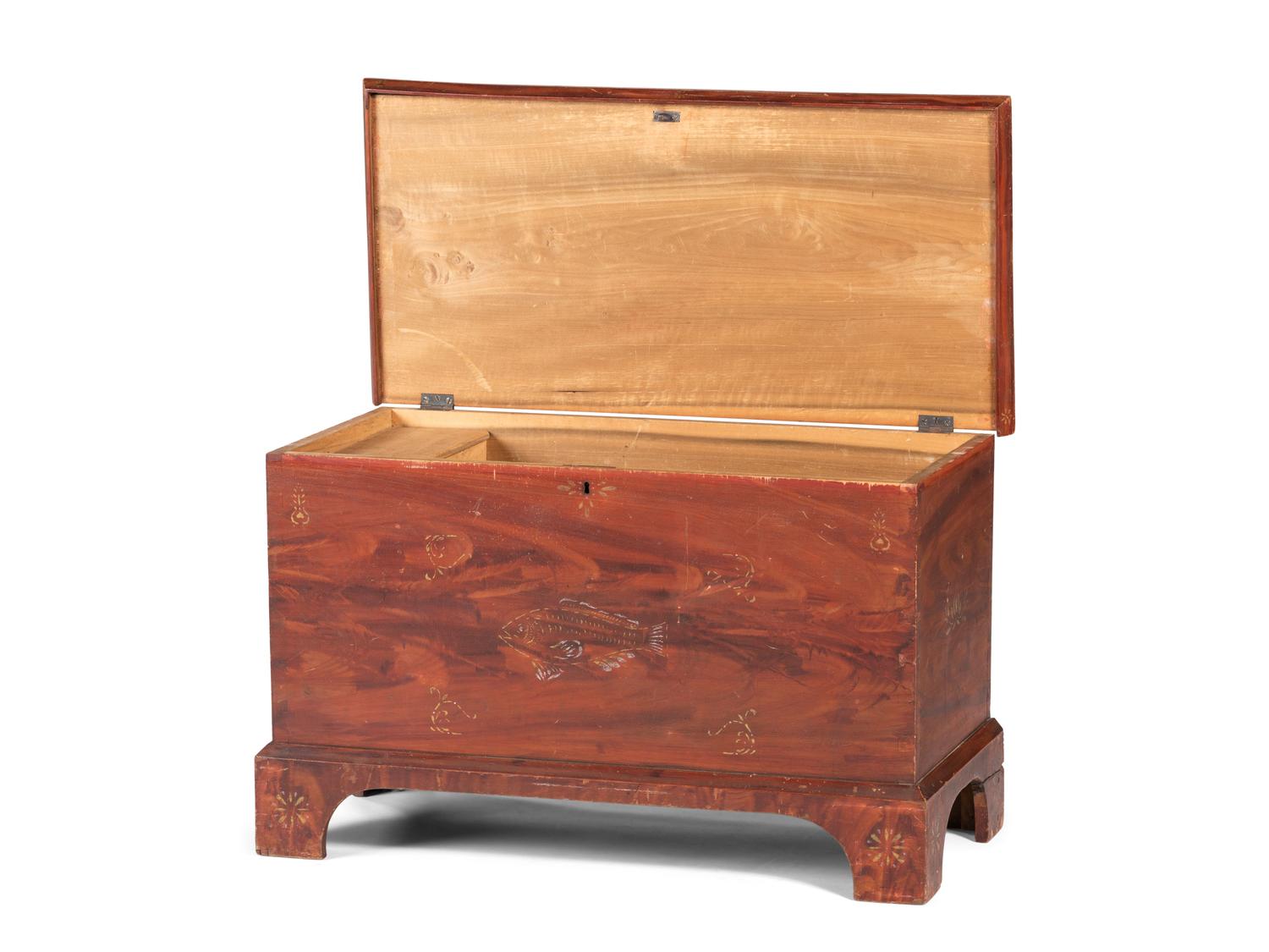 A Country Classical Grain Painted and Stencil Decorated Poplar Blanket Chest