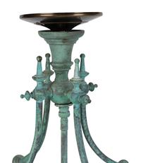 A Copper Patina and Etched Glass Three-Light Hanging Lantern — 20TH CENTURY