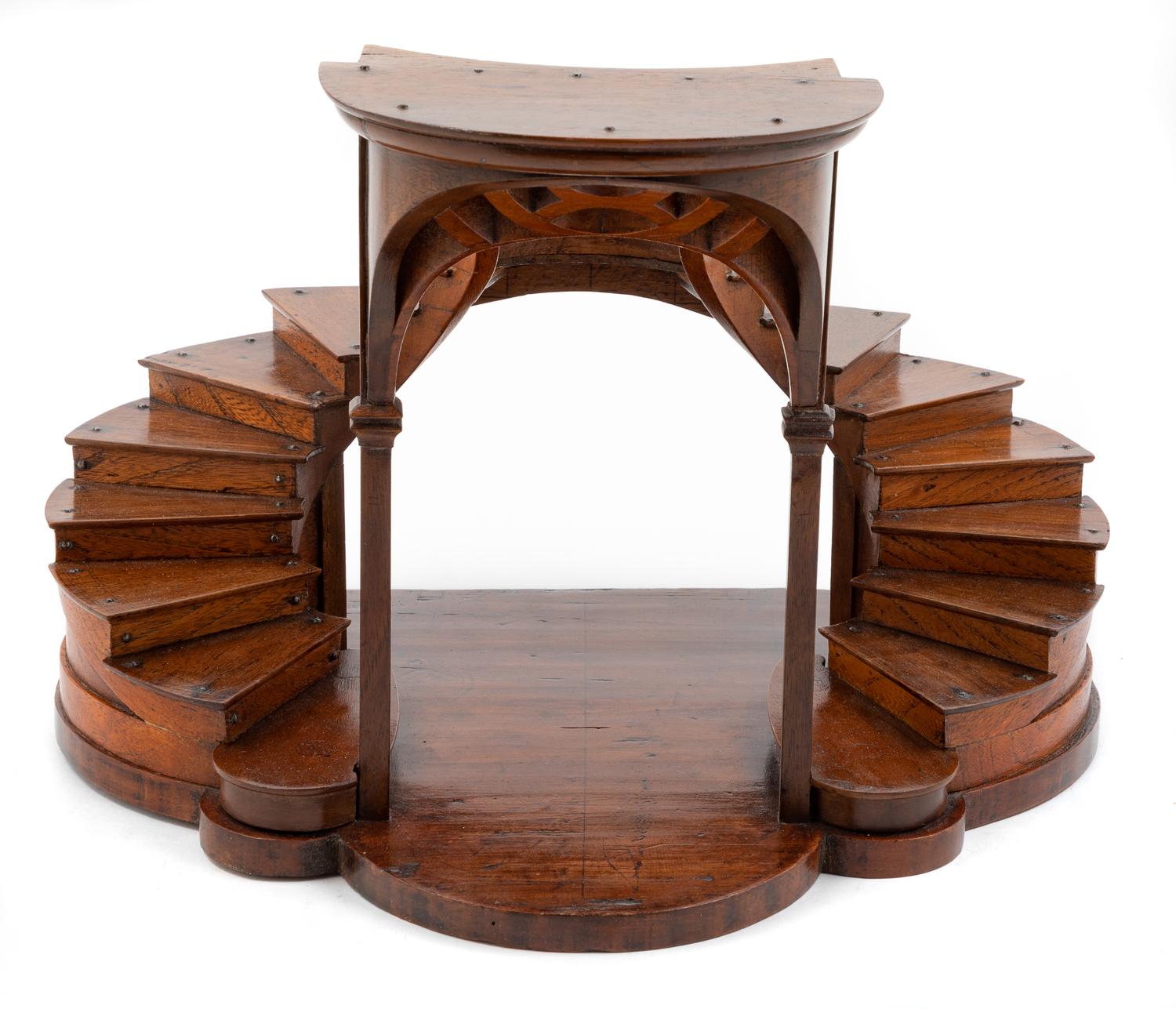 An English Mahogany Staircase Model Height 9 5/8 x width 13 3/4 x depth 11 1/2 inches. — LATE 19TH CENTURY