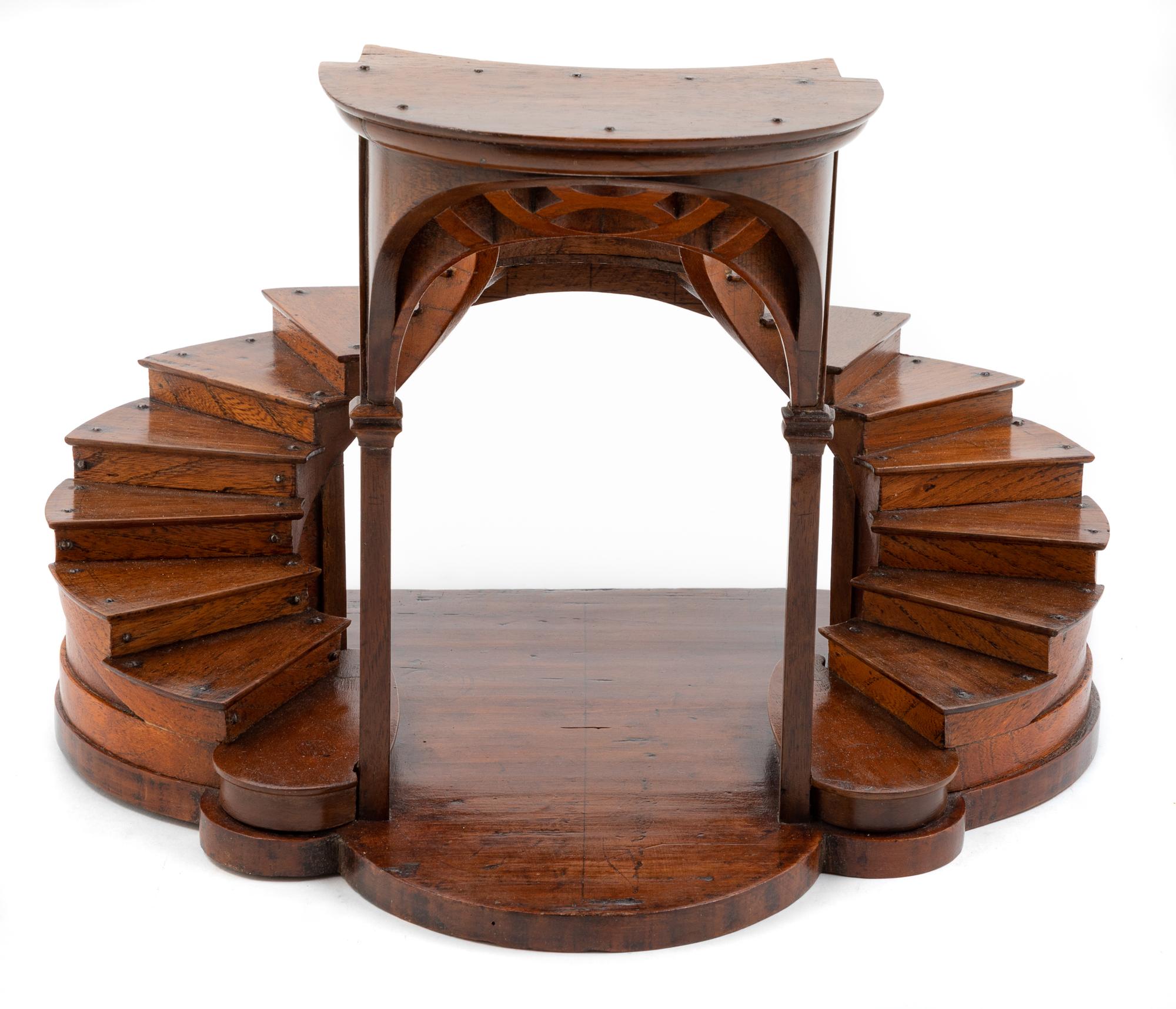 An English Mahogany Staircase Model Height 9 5/8 x width 13 3/4 x depth 11 1/2 inches. — LATE 19TH CENTURY