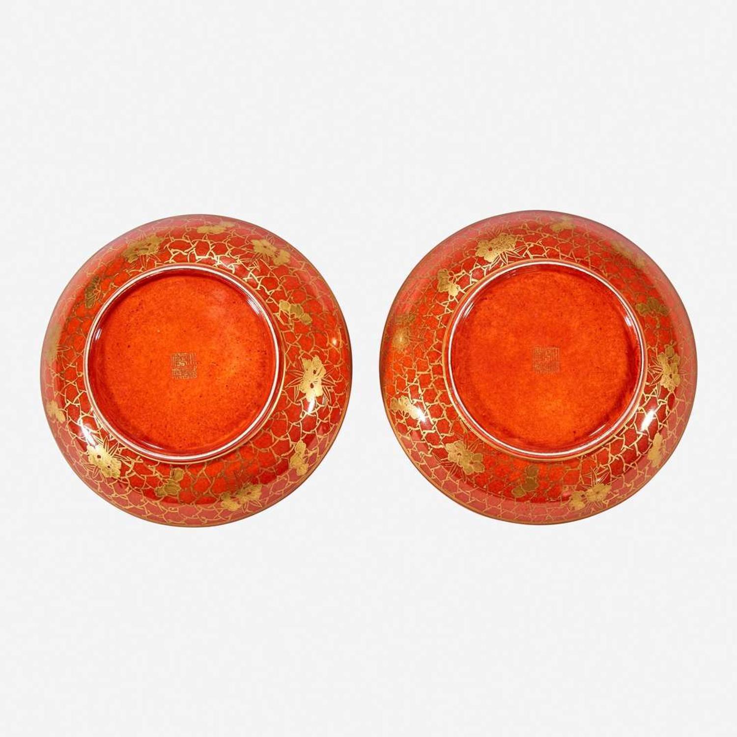 A pair of Chinese porcelain "Vegetable" dishes Qianlong six-character seal marks but later