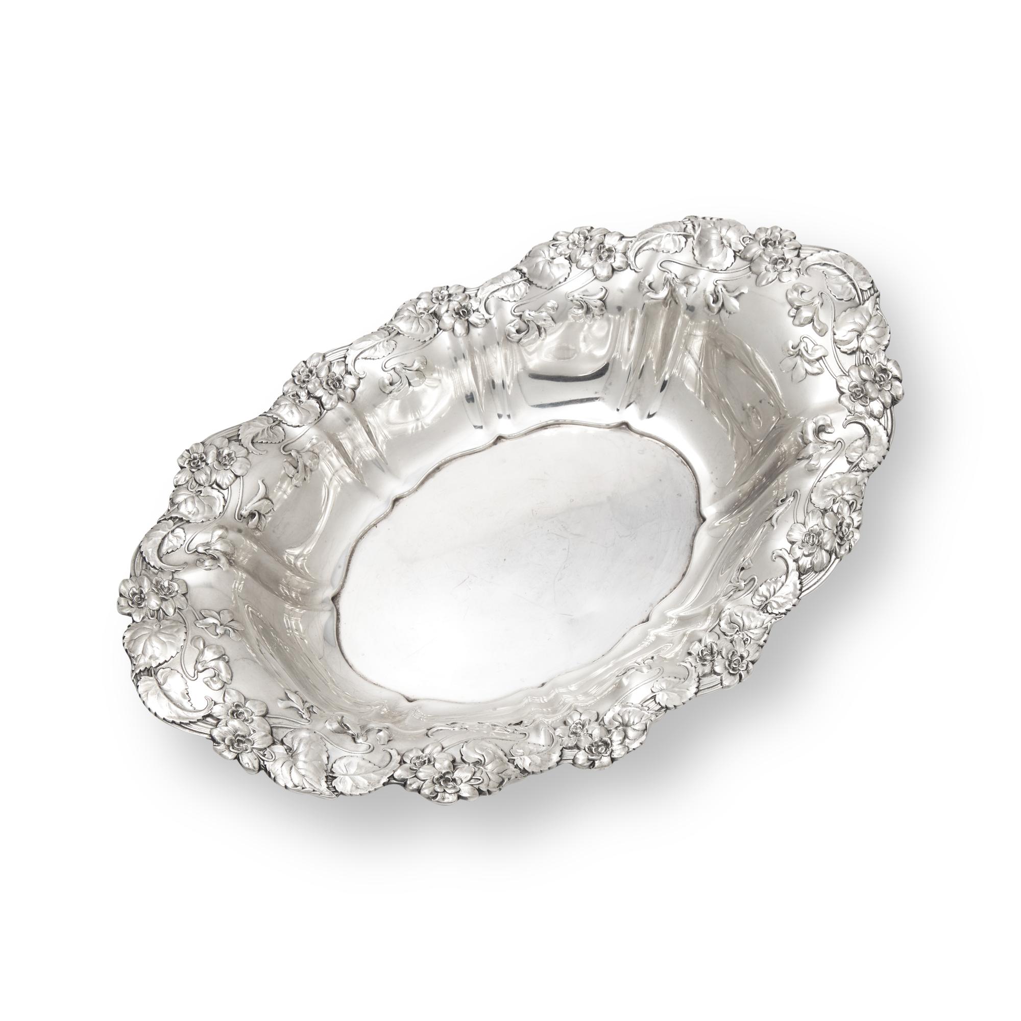 A Sterling Silver Floral Repousse Dish